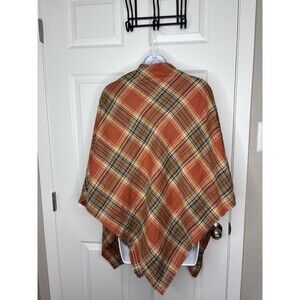 Rust Orange Plaid Blanket Scarf Wrap Poncho Shawl